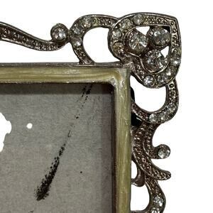 Silver metal standing photo frame picture holder 4" x 6" clear white rhinestones